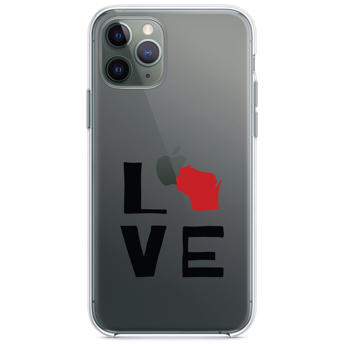 DistinctInk® Clear Shockproof Hybrid Case for Apple iPhone / Samsung Galaxy / Google Pixel - Wisconsin - Love Black & Red