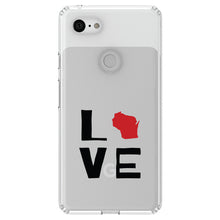 DistinctInk® Clear Shockproof Hybrid Case for Apple iPhone / Samsung Galaxy / Google Pixel - Wisconsin - Love Black & Red