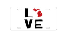 DistinctInk Custom Aluminum Decorative Vanity Front License Plate - Michigan - Love Black & Red