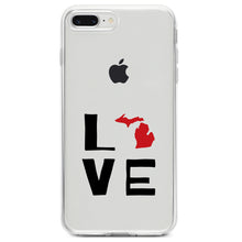 DistinctInk® Clear Shockproof Hybrid Case for Apple iPhone / Samsung Galaxy / Google Pixel - Michigan - Love Black & Red
