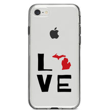 DistinctInk® Clear Shockproof Hybrid Case for Apple iPhone / Samsung Galaxy / Google Pixel - Michigan - Love Black & Red