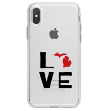 DistinctInk® Clear Shockproof Hybrid Case for Apple iPhone / Samsung Galaxy / Google Pixel - Michigan - Love Black & Red