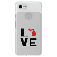 DistinctInk® Clear Shockproof Hybrid Case for Apple iPhone / Samsung Galaxy / Google Pixel - Michigan - Love Black & Red