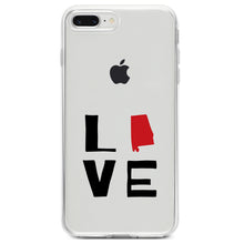 DistinctInk® Clear Shockproof Hybrid Case for Apple iPhone / Samsung Galaxy / Google Pixel - Alabama - Love Black & Red