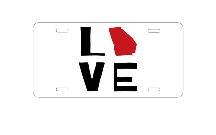 DistinctInk Custom Aluminum Decorative Vanity Front License Plate - Georgia - Love Black & Red