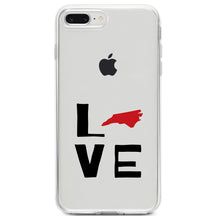 DistinctInk® Clear Shockproof Hybrid Case for Apple iPhone / Samsung Galaxy / Google Pixel - North Carolina - Love Black & Red