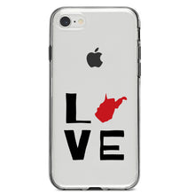 DistinctInk® Clear Shockproof Hybrid Case for Apple iPhone / Samsung Galaxy / Google Pixel - West Virginia - Love Black & Red