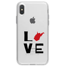 DistinctInk® Clear Shockproof Hybrid Case for Apple iPhone / Samsung Galaxy / Google Pixel - West Virginia - Love Black & Red