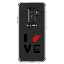 DistinctInk® Clear Shockproof Hybrid Case for Apple iPhone / Samsung Galaxy / Google Pixel - West Virginia - Love Black & Red