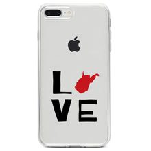 DistinctInk® Clear Shockproof Hybrid Case for Apple iPhone / Samsung Galaxy / Google Pixel - West Virginia - Love Black & Red