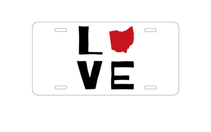 DistinctInk Custom Aluminum Decorative Vanity Front License Plate - Ohio - Love Black & Red