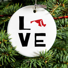 DistinctInk® Hanging Ceramic Christmas Tree Ornament with Gold String - Great Gift / Present - 2 3/4 inch Diameter - Maryland - Love Black & Red
