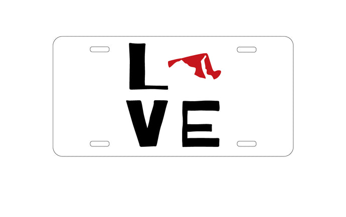 DistinctInk Custom Aluminum Decorative Vanity Front License Plate - Maryland - Love Black & Red