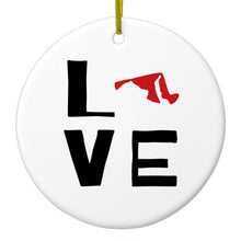 DistinctInk® Hanging Ceramic Christmas Tree Ornament with Gold String - Great Gift / Present - 2 3/4 inch Diameter - Maryland - Love Black & Red