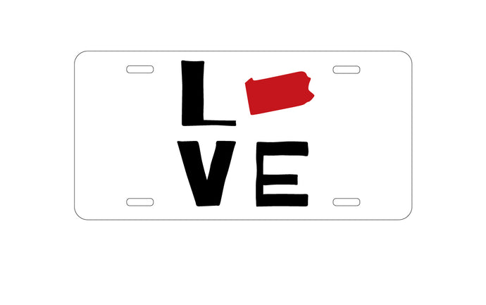 DistinctInk Custom Aluminum Decorative Vanity Front License Plate - Pennsylvania - Love Red & Black