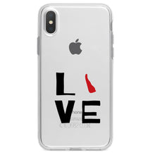 DistinctInk® Clear Shockproof Hybrid Case for Apple iPhone / Samsung Galaxy / Google Pixel - Delaware - Love Red & Black