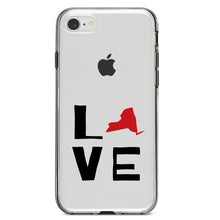 DistinctInk® Clear Shockproof Hybrid Case for Apple iPhone / Samsung Galaxy / Google Pixel - New York - Love Red & Black