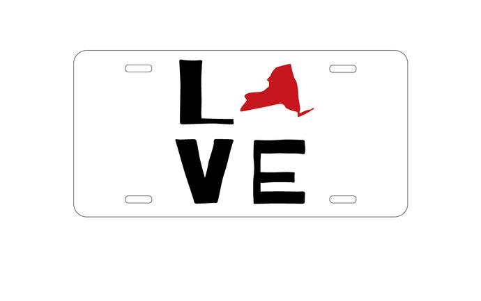 DistinctInk Custom Aluminum Decorative Vanity Front License Plate - New York - Love Red & Black