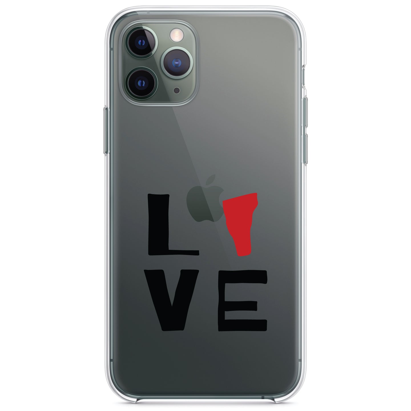 DistinctInk® Clear Shockproof Hybrid Case for Apple iPhone / Samsung Galaxy / Google Pixel - Vermont - Love Red & Black