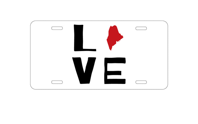 DistinctInk Custom Aluminum Decorative Vanity Front License Plate - Maine - Love Red & Black
