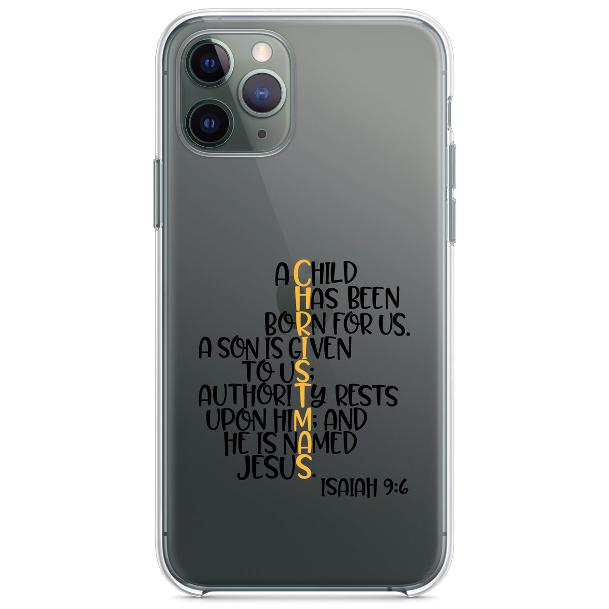 Christmas, Isaiah 9:6, Black Yellow Clear Shockproof iPhone Case