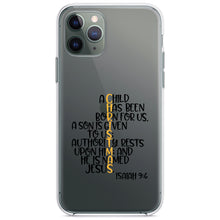 DistinctInk® Clear Shockproof Hybrid Case for Apple iPhone / Samsung Galaxy / Google Pixel - Christmas - Isaiah 9:6 - Black Yellow