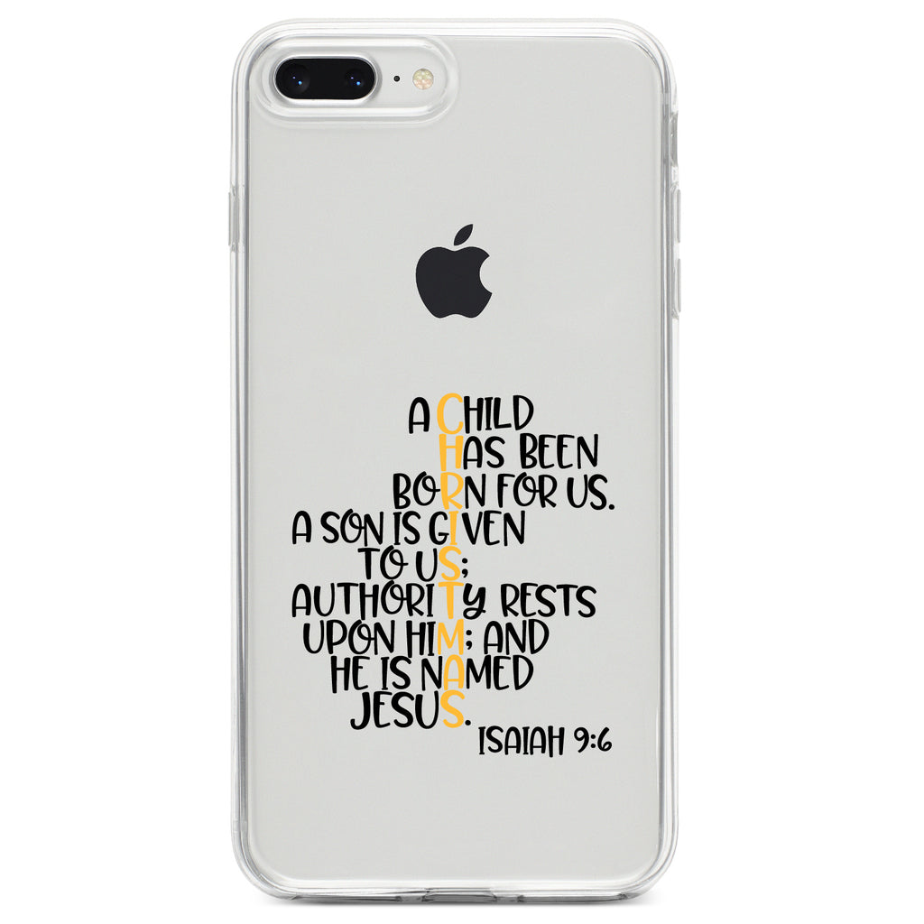 Christmas, Isaiah 9:6, Black Yellow Clear Shockproof iPhone Case, view 6