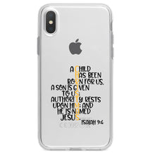 DistinctInk® Clear Shockproof Hybrid Case for Apple iPhone / Samsung Galaxy / Google Pixel - Christmas - Isaiah 9:6 - Black Yellow