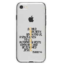 DistinctInk® Clear Shockproof Hybrid Case for Apple iPhone / Samsung Galaxy / Google Pixel - Christmas - Isaiah 9:6 - Black Yellow