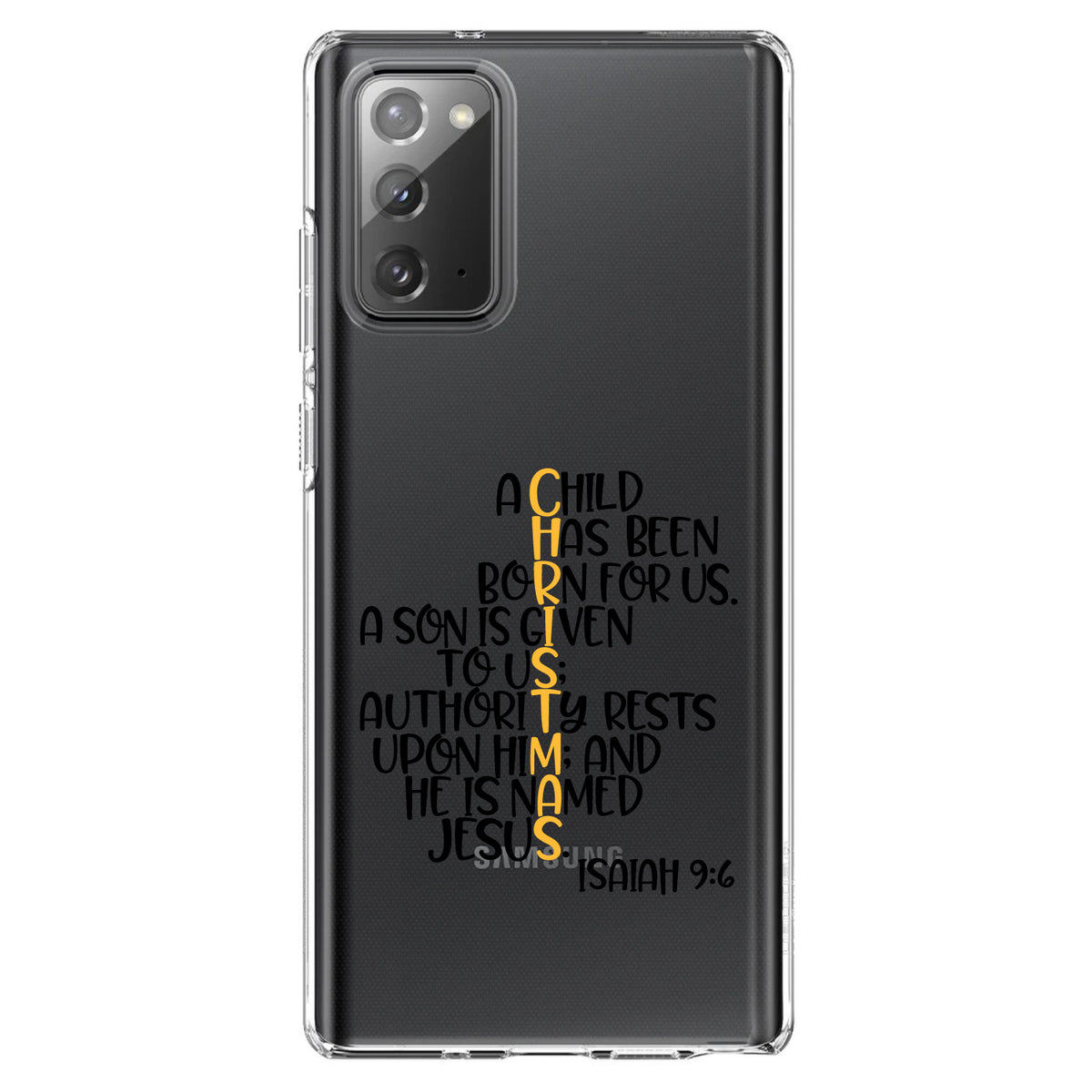 Christmas, Isaiah 9:6, Black Yellow Clear Shockproof iPhone Case, view 8