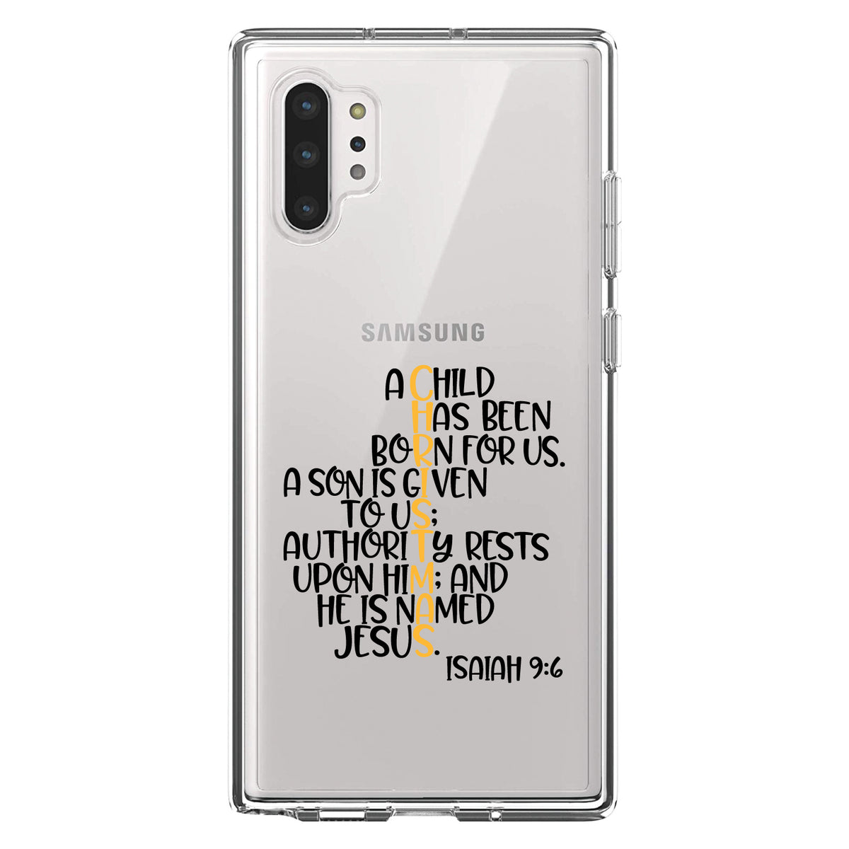 Christmas, Isaiah 9:6, Black Yellow Clear Shockproof iPhone Case, view 10