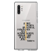 DistinctInk® Clear Shockproof Hybrid Case for Apple iPhone / Samsung Galaxy / Google Pixel - Christmas - Isaiah 9:6 - Black Yellow