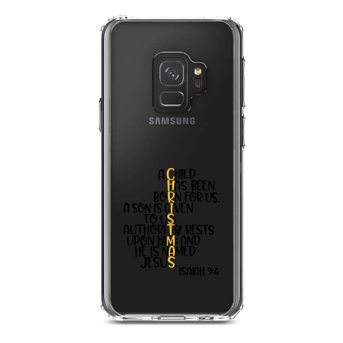Christmas, Isaiah 9:6, Black Yellow Clear Shockproof iPhone Case, view 19