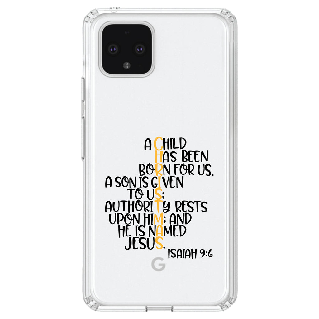 Christmas, Isaiah 9:6, Black Yellow Clear Shockproof iPhone Case, view 24