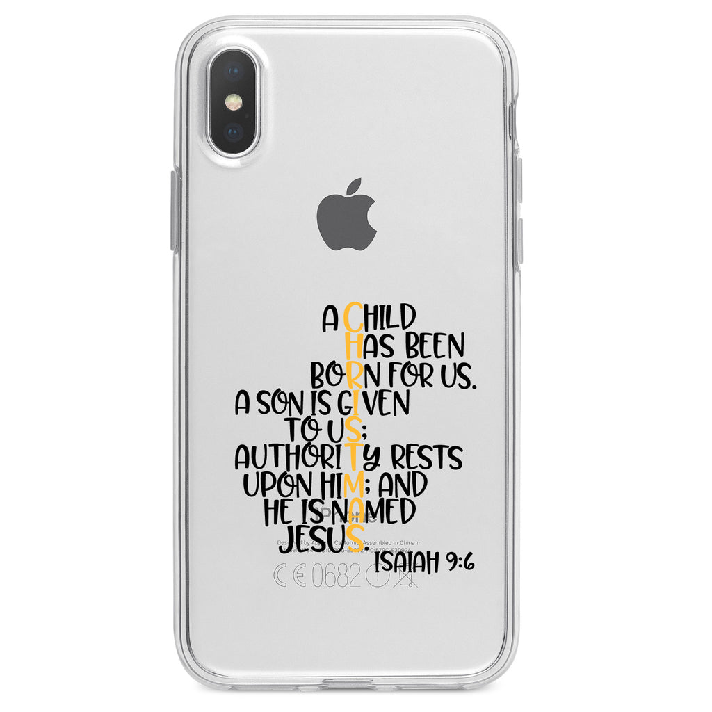 Christmas, Isaiah 9:6, Black Yellow Clear Shockproof iPhone Case, view 4