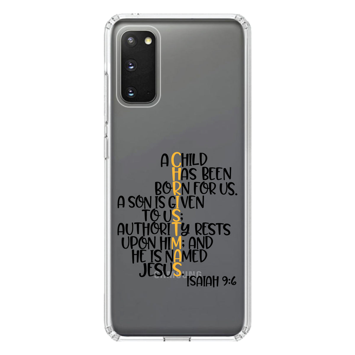 Christmas, Isaiah 9:6, Black Yellow Clear Shockproof iPhone Case, view 14