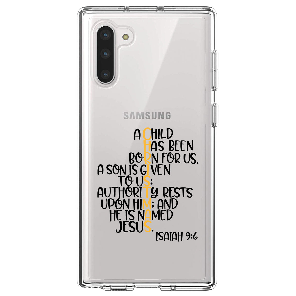 Christmas, Isaiah 9:6, Black Yellow Clear Shockproof iPhone Case, view 9