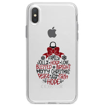 DistinctInk® Clear Shockproof Hybrid Case for Apple iPhone / Samsung Galaxy / Google Pixel - Christmas Words Ornament Red Glitter Look
