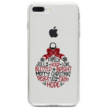 DistinctInk® Clear Shockproof Hybrid Case for Apple iPhone / Samsung Galaxy / Google Pixel - Christmas Words Ornament Red Glitter Look
