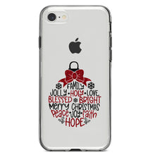 DistinctInk® Clear Shockproof Hybrid Case for Apple iPhone / Samsung Galaxy / Google Pixel - Christmas Words Ornament Red Glitter Look