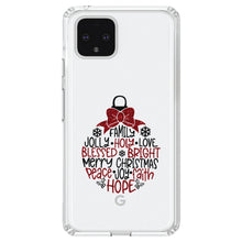 DistinctInk® Clear Shockproof Hybrid Case for Apple iPhone / Samsung Galaxy / Google Pixel - Christmas Words Ornament Red Glitter Look