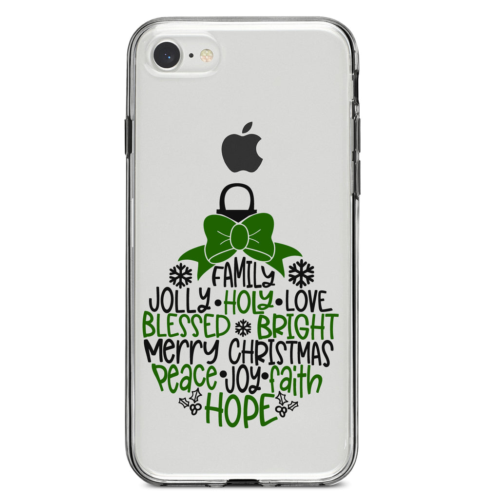 Christmas Words Ornament Black Green Clear Shockproof iPhone Case, view 5