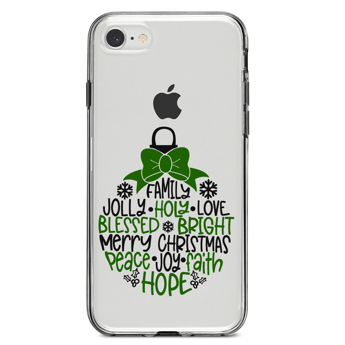 Christmas Words Ornament Black Green Clear Shockproof iPhone Case, view 5