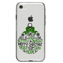 DistinctInk® Clear Shockproof Hybrid Case for Apple iPhone / Samsung Galaxy / Google Pixel - Christmas Words Ornament Black Green
