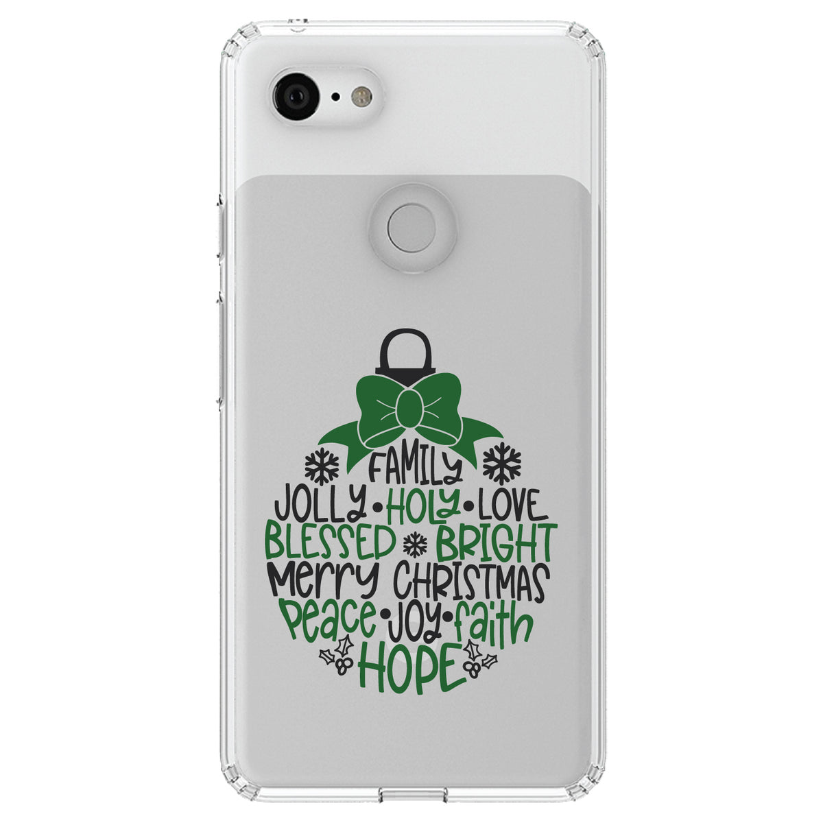 Christmas Words Ornament Black Green Clear Shockproof iPhone Case, view 21