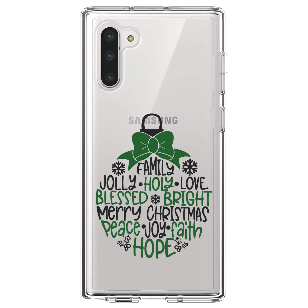 Christmas Words Ornament Black Green Clear Shockproof iPhone Case, view 9