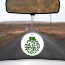 DistinctInk® Hanging Ceramic Christmas Tree Ornament with Gold String - Great Gift / Present - 2 3/4 inch Diameter - Christmas Words Ornament Black Green