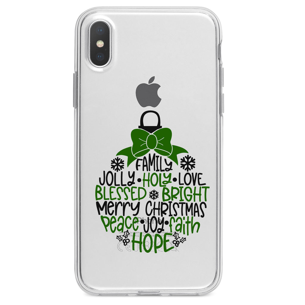 Christmas Words Ornament Black Green Clear Shockproof iPhone Case, view 2
