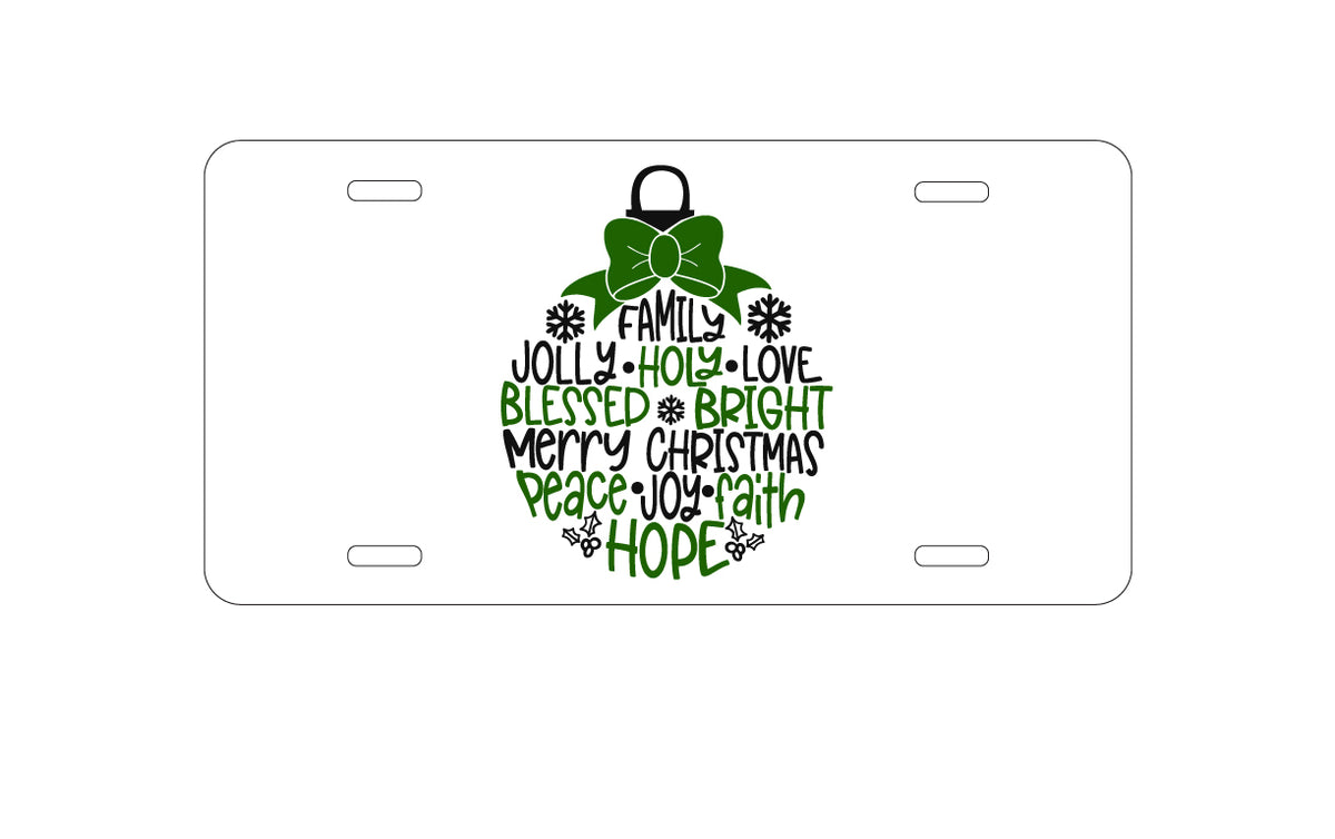 Custom Aluminum Decorative Vanity Front License Plate - Christmas Words Ornament Black Green