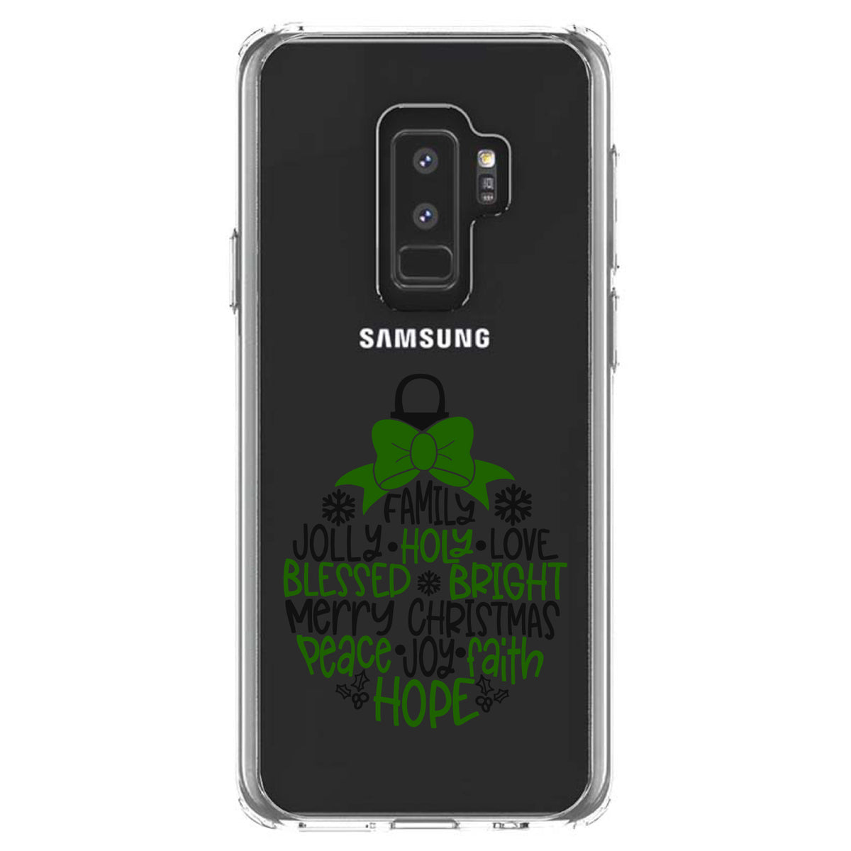 Christmas Words Ornament Black Green Clear Shockproof iPhone Case, view 20
